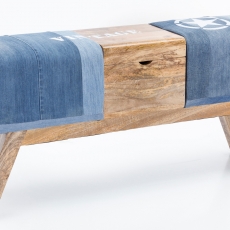 Denimová lavica s dreveným boxom, 120 cm, modrá - 1