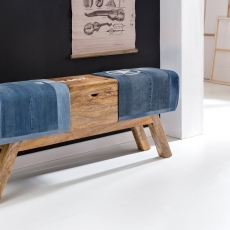 Denimová lavica s dreveným boxom, 120 cm, modrá - 5