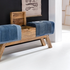 Denimová lavica s dreveným boxom, 120 cm, modrá - 6