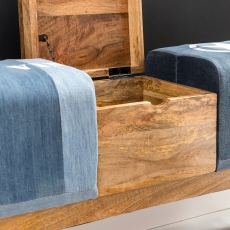 Denimová lavica s dreveným boxom, 120 cm, modrá - 7