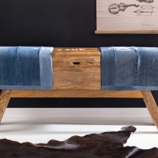 Denimová lavica s dreveným boxom, 120 cm, modrá - 3