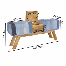 Denimová lavica s dreveným boxom, 120 cm, modrá - 2