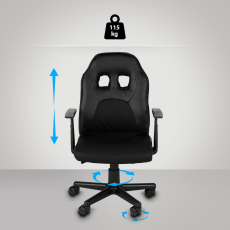 Detská kancelárska stolička Fun, syntetická koža, čierna / čierna - 2