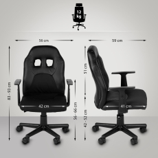 Detská kancelárska stolička Fun, syntetická koža, čierna / čierna - 3