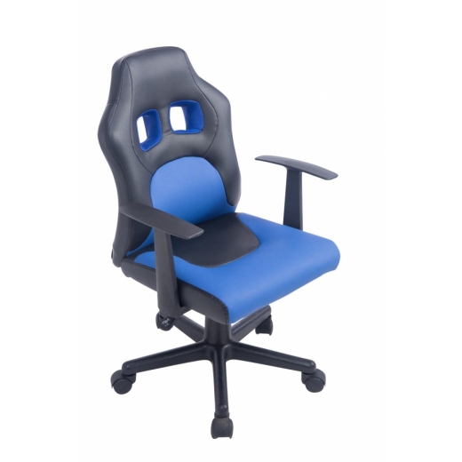Detská kancelárska stolička Fun, syntetická koža, čierna / modrá - 1