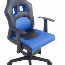 Detská kancelárska stolička Fun, syntetická koža, čierna / modrá - 1