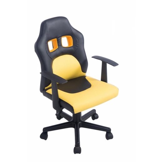 Detská kancelárska stolička Fun, syntetická koža, čierna / žltá - 1