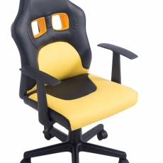 Detská kancelárska stolička Fun, syntetická koža, čierna / žltá - 1