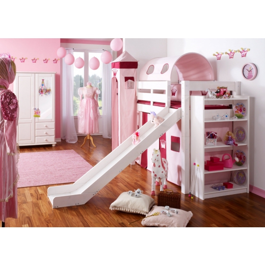 Detská poschodová posteľ so šmýkalkou a regálom Korunka - 1