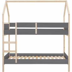 Domečková dětská patrová postel Bob, 223 cm, šedá / přírodní - 3