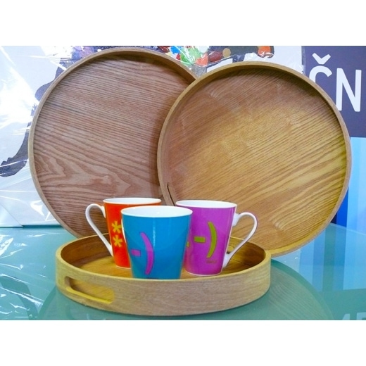 Dřevěný podnos kulatý Scandia, sada 3 ks - 1