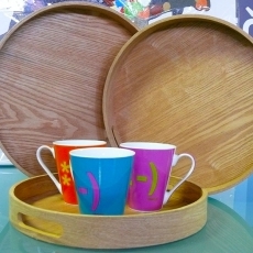 Drevený podnos okrúhly Scandia, sada 3 ks - 1