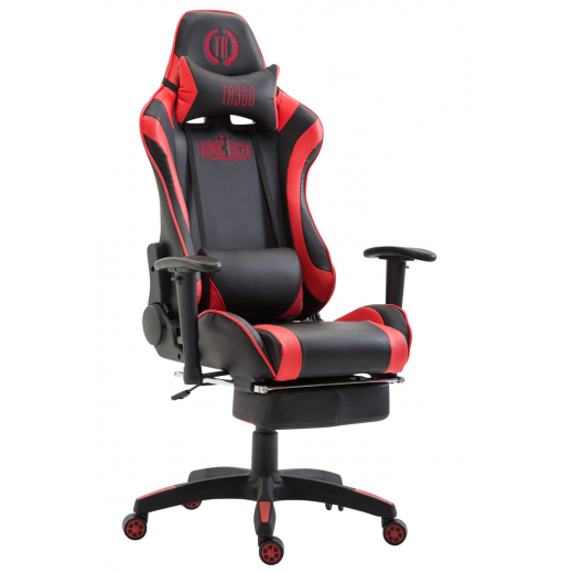 Herné kreslo Jarama s podnožkou, syntetická koža, červená - 1