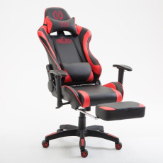 Herné kreslo Jarama s podnožkou, syntetická koža, červená - 5