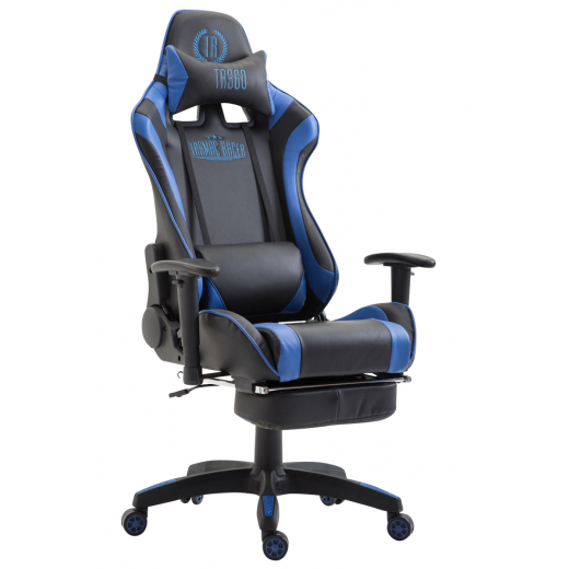 Herné kreslo Jarama s podnožkou, syntetická koža, modrá - 1