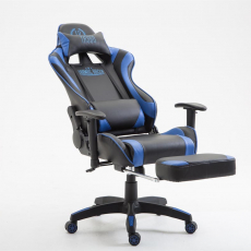 Herné kreslo Jarama s podnožkou, syntetická koža, modrá - 5