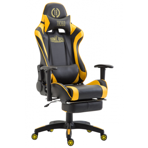 Herné kreslo Jarama s podnožkou, syntetická koža, žltá - 1