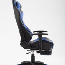 Herní křeslo Jarama s podnožkou, syntetická kůže, modrá - 3