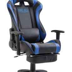 Herní křeslo Jarama s podnožkou, syntetická kůže, modrá - 1