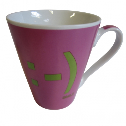 Hrnček s uškom Smajlík, ružová - 1