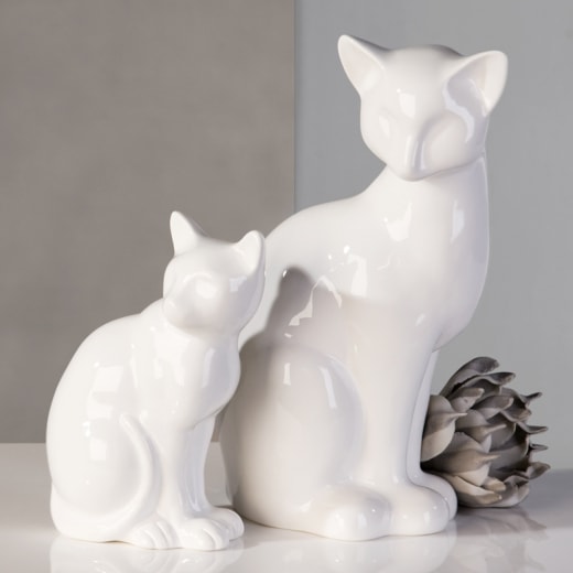 Interiérová dekorace Kočka, 21 cm, bílá - 1