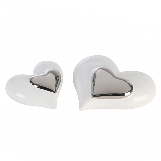 Interiérová dekorace srdce Amore, 9,5 cm, bílá/stříbrná - 1
