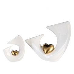 Interiérová dekorácia Balance Heart, 18 cm, biela/zlatá