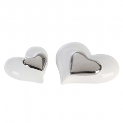 Interiérová dekorácia srdce Amore, 13 cm, biela/strieborná