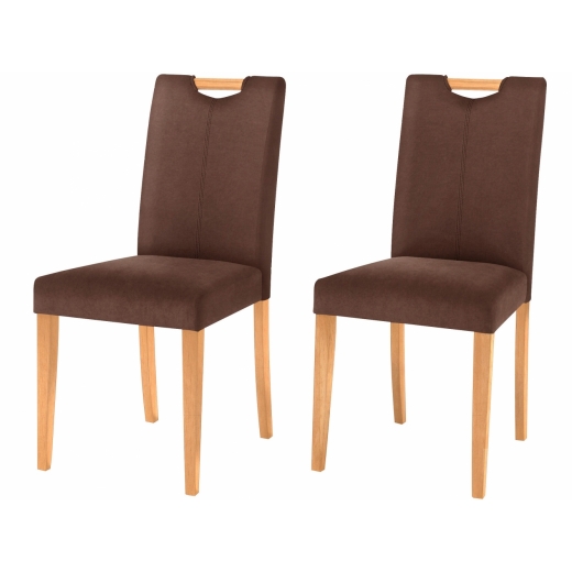 Jedálenská stolička Curt (Súprava 2 ks), mikrovlákno, tmavohnedá/prírodné drevo - 1