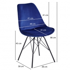 Jedálenská stolička Lina (SET 2 ks), zamat, modrá - 4