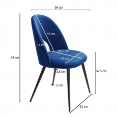Jedálenská stolička Rexy (SET 2 ks), zamat, modrá - 3