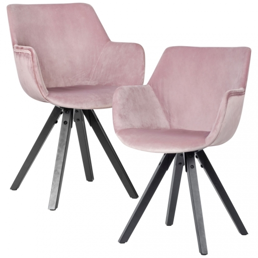 Jedálenská stolička Ronny (SET 2 ks), zamat, ružová - 1