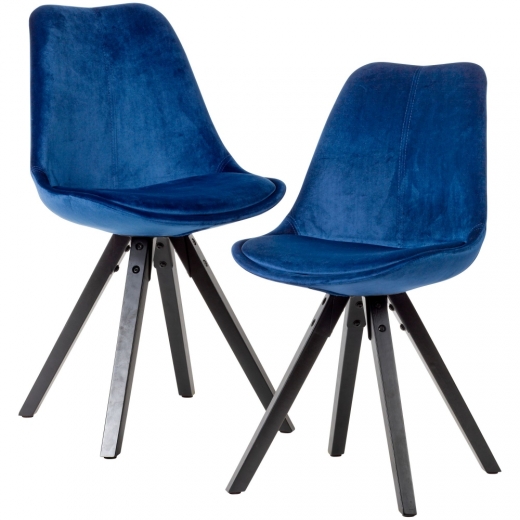 Jedálenská stolička Ruby (súprava 2 ks), zamat, modrá/čierna - 1