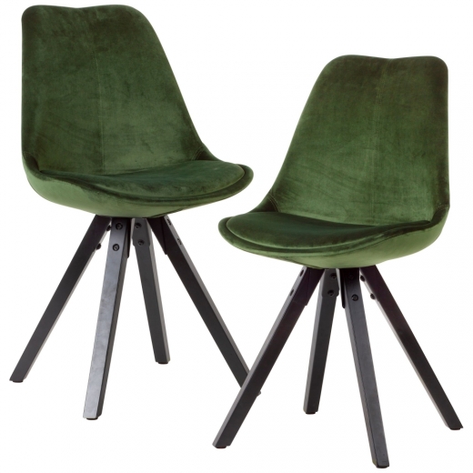 Jedálenská stolička Ruby (súprava 2 ks), zamat, zelená/čierna - 1