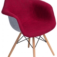 Jedálenská stolička s drevenou podnožou Blom čalúnená, sivá/červená - 1