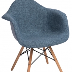 Jedálenská stolička s drevenou podnožou Blom čalúnená, sivá/modrá - 1