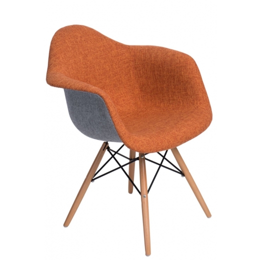 Jedálenská stolička s drevenou podnožou Blom čalúnená, sivá/oranžová - 1