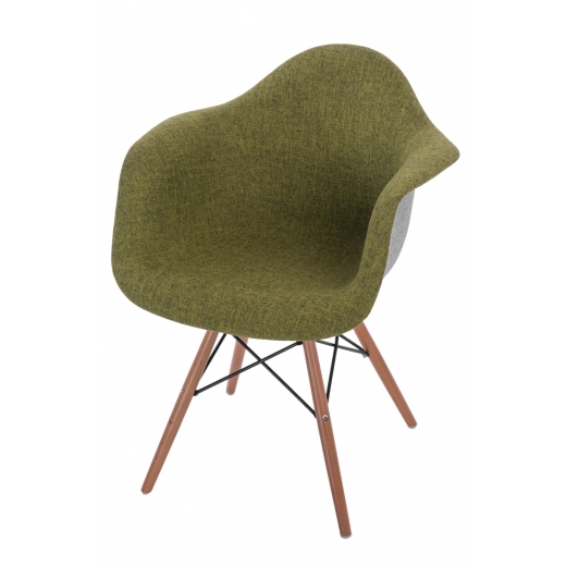 Jedálenská stolička s drevenou podnožou Blom čalúnená, sivá/zelená - 1