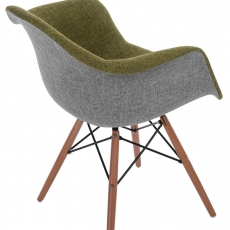 Jedálenská stolička s drevenou podnožou Blom čalúnená, sivá/zelená - 2