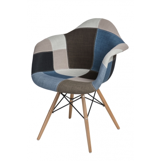 Jedálenská stolička s drevenou podnožou Blom patchwork, modrá - 1