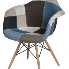 Jedálenská stolička s drevenou podnožou Blom patchwork, modrá - 1