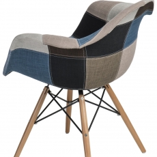 Jedálenská stolička s drevenou podnožou Blom patchwork, modrá - 2