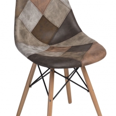 Jedálenská stolička s drevenou podnožou Desire patchwork, béžová - 1