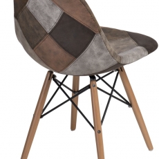 Jedálenská stolička s drevenou podnožou Desire patchwork, béžová - 2