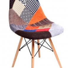 Jedálenská stolička s drevenou podnožou Desire patchwork, farebná - 1