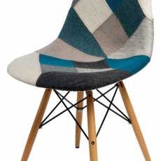 Jedálenská stolička s drevenou podnožou Desire patchwork, modrá - 1