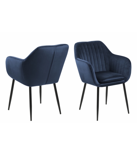 Jedálenská stolička s opierkami Ema, zamat, modrá / čierna