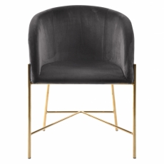 Jedálenská stolička s opierkami Nelson, zamat, tmavo šedá / zlatá - 3