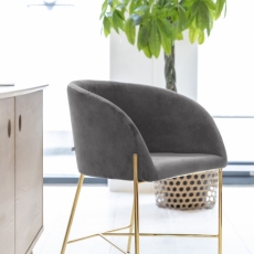 Jedálenská stolička s opierkami Nelson, zamat, tmavo šedá / zlatá - 2