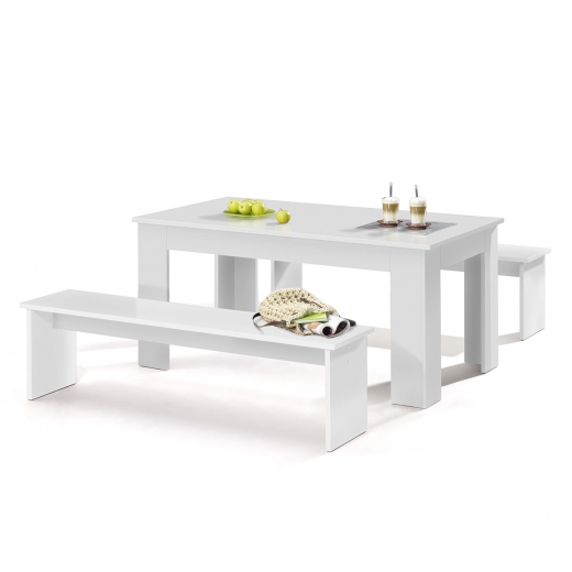 Jedálenský stôl + 2 lavice Baden, 140 cm (3 ks), biela - 1
